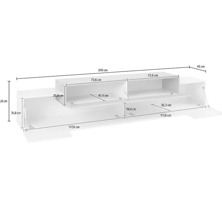 Mobile porta TV 240x52h cm bianco lucido cemento Milos Gihome®