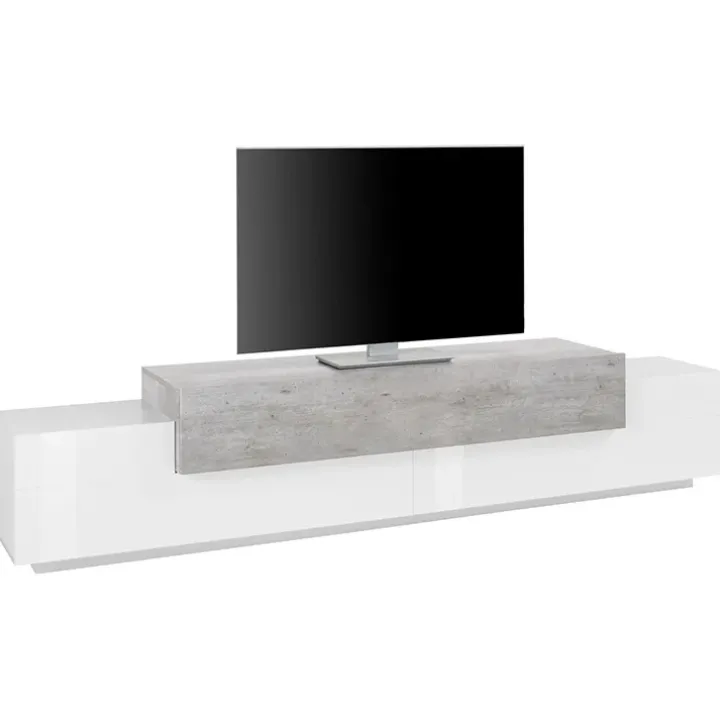 Mobile porta TV 240x52h cm bianco lucido cemento Milos Gihome®