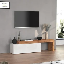 Mobile porta tv 220x51h cm bianco lucido rovere Block