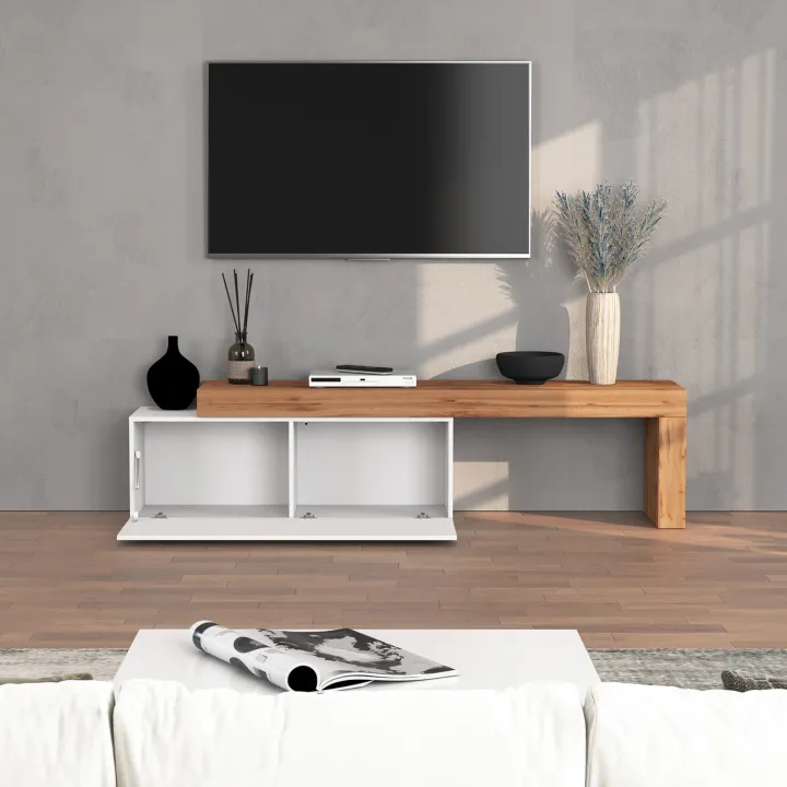 Mobile porta tv 220x51h cm bianco lucido rovere Block