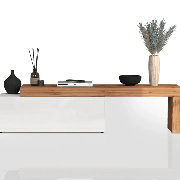 Mobile porta tv 220x51h cm bianco lucido rovere Block