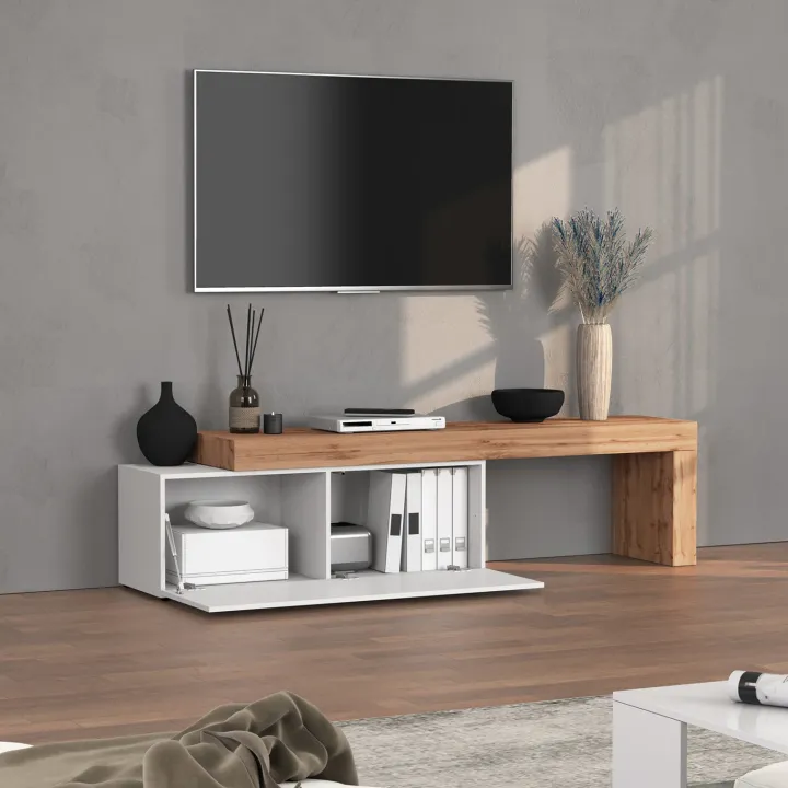 Mobile porta tv 220x51h cm bianco lucido rovere Block