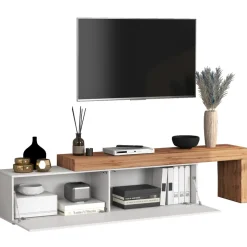 Mobile porta tv 230x51h cm bianco lucido rovere Block