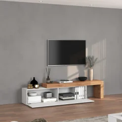Mobile porta tv 230x51h cm bianco lucido rovere Block