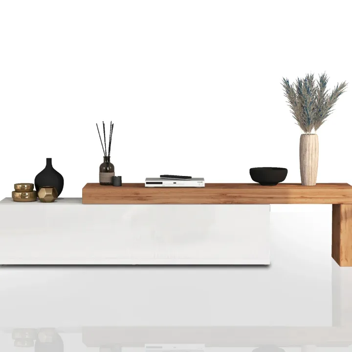 Mobile porta tv 230x51h cm bianco lucido rovere Block