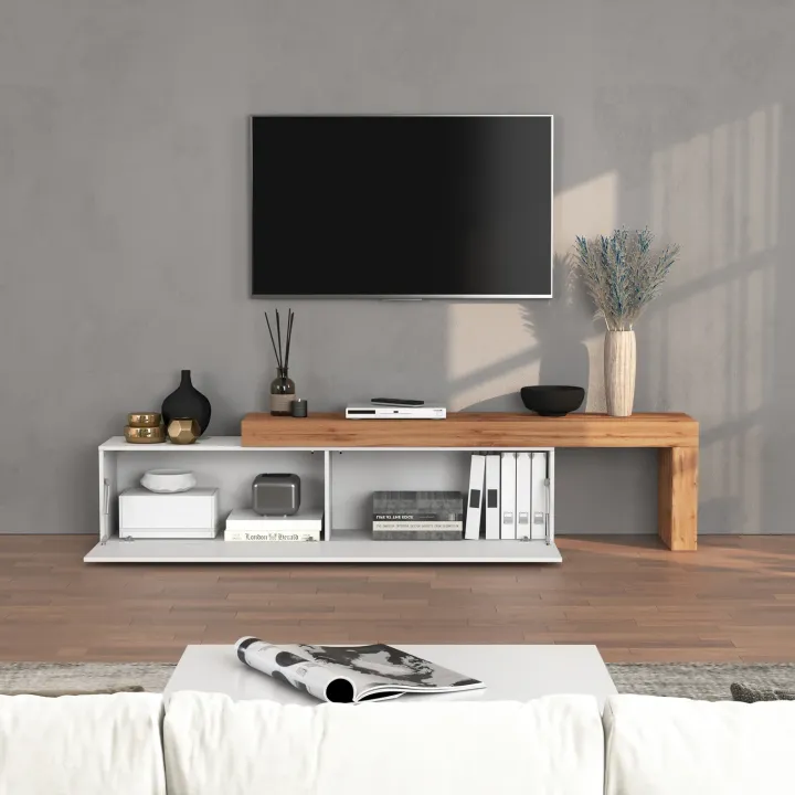 Mobile porta tv 230x51h cm bianco lucido rovere Block