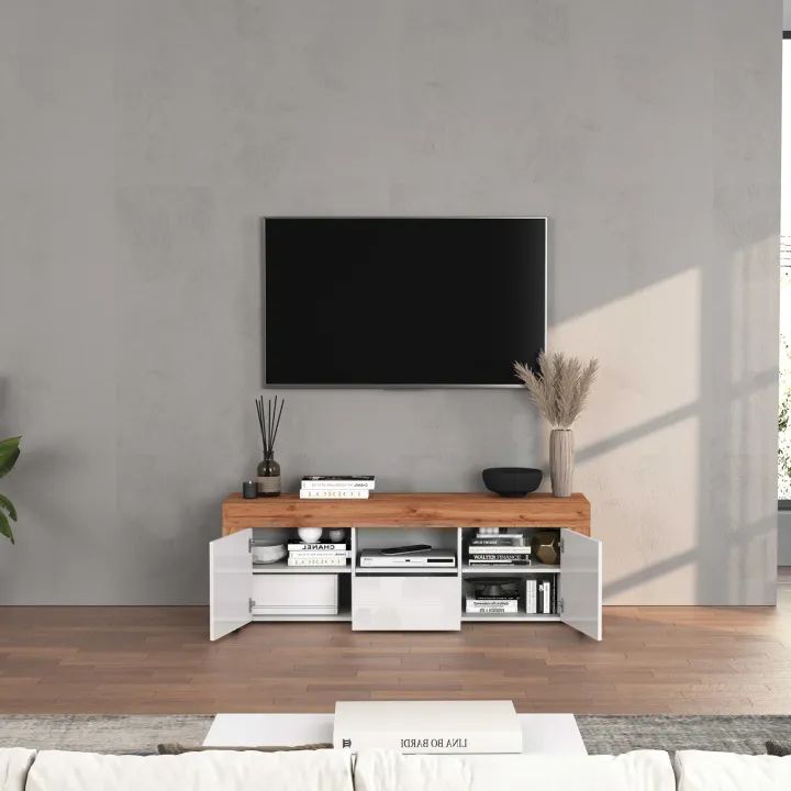 Mobile porta tv 155x51h cm bianco lucido rovere Block