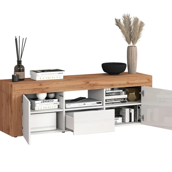 Mobile porta tv 155x51h cm bianco lucido rovere Block