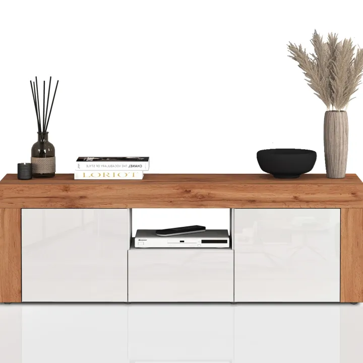Mobile porta tv 155x51h cm bianco lucido rovere Block