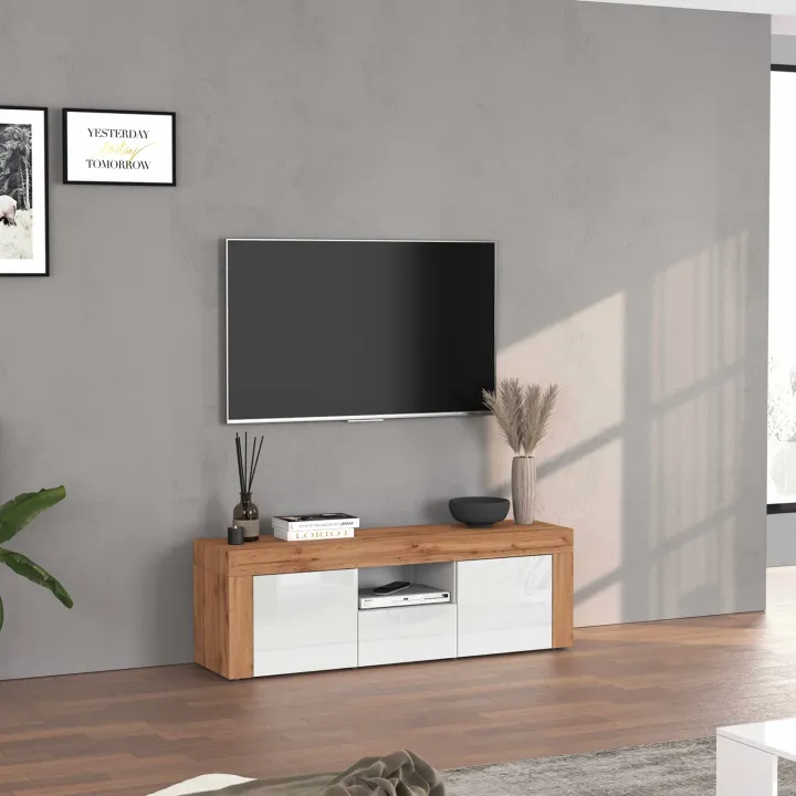 Mobile porta tv 155x51h cm bianco lucido rovere Block