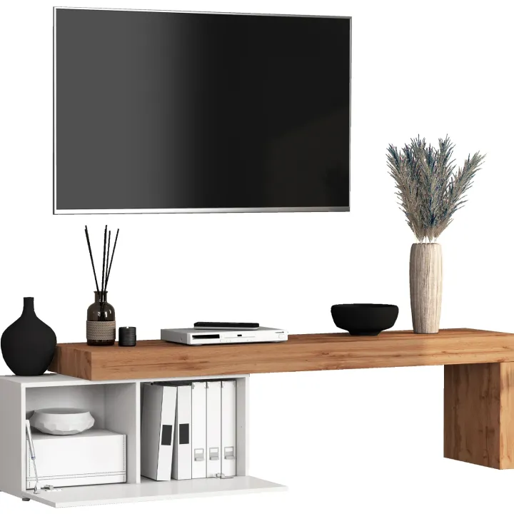 Mobile porta tv 210x51h cm bianco lucido rovere Block