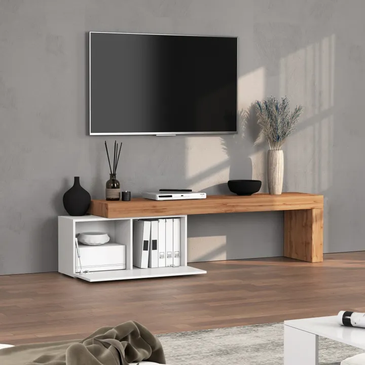 Mobile porta tv 210x51h cm bianco lucido rovere Block