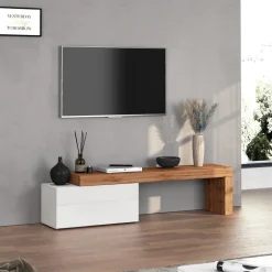 Mobile porta tv 210x51h cm bianco lucido rovere Block