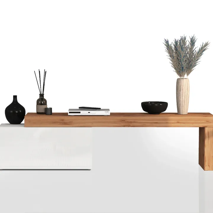 Mobile porta tv 210x51h cm bianco lucido rovere Block