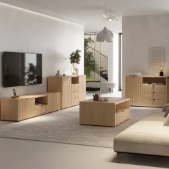 Mobile porta tv 179x42h cm cannettato 2 ante 1 cassetto rovere Sally