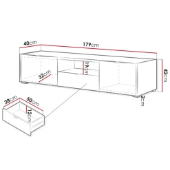 Mobile porta tv 179x42h cm cannettato 2 ante 1 cassetto rovere Sally