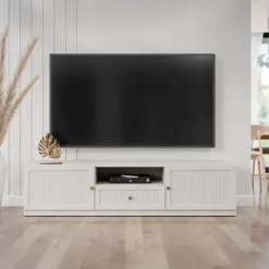 Mobile porta tv 180x44h cm cannettato 2 ante 1 cassetto beige cashmere Rolly