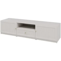 Mobile porta tv 180x44h cm cannettato 2 ante 1 cassetto beige cashmere Rolly