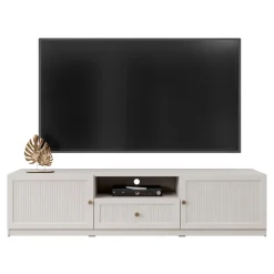 Mobile porta tv 180x44h cm cannettato 2 ante 1 cassetto beige cashmere Rolly