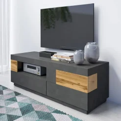 Mobile porta TV 160x54h cm 2 cassetti antracite rovere Bahama