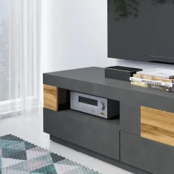 Mobile porta TV 160x54h cm 2 cassetti antracite rovere Bahama