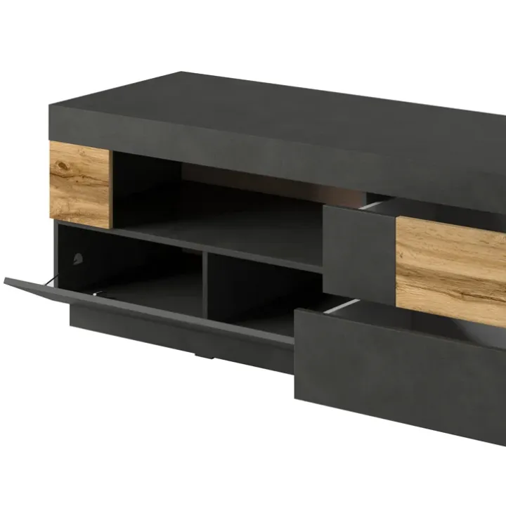 Mobile porta TV 160x54h cm 2 cassetti antracite rovere Bahama