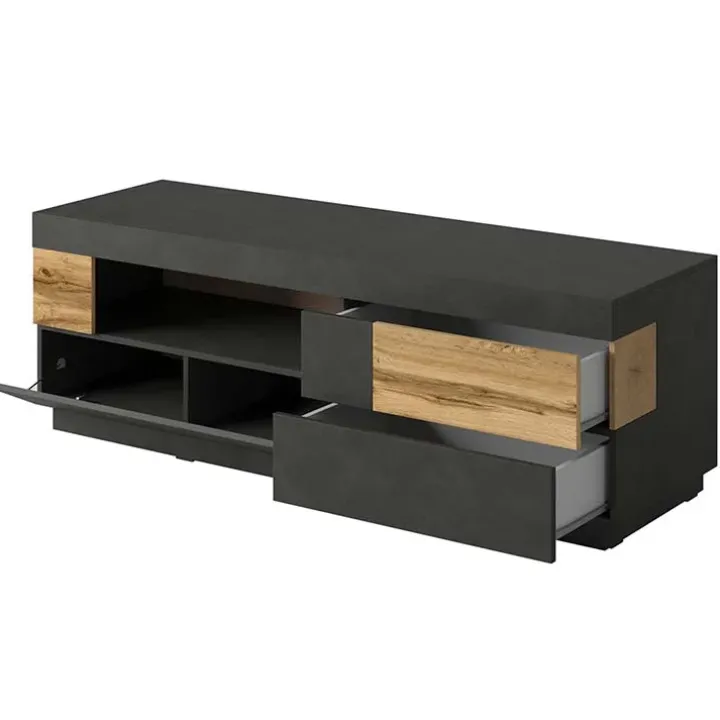 Mobile porta TV 160x54h cm 2 cassetti antracite rovere Bahama