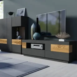 Mobile porta TV 160x54h cm 2 cassetti antracite rovere Bahama