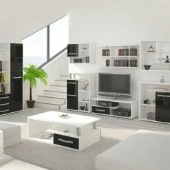 Mobile porta TV 118x43h cm 1 cassetto biaco opaco nero lucido Lexy