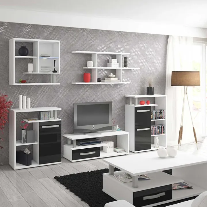Mobile porta TV 118x43h cm 1 cassetto biaco opaco nero lucido Lexy