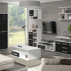 Mobile porta TV 118x43h cm 1 cassetto biaco opaco nero lucido Lexy