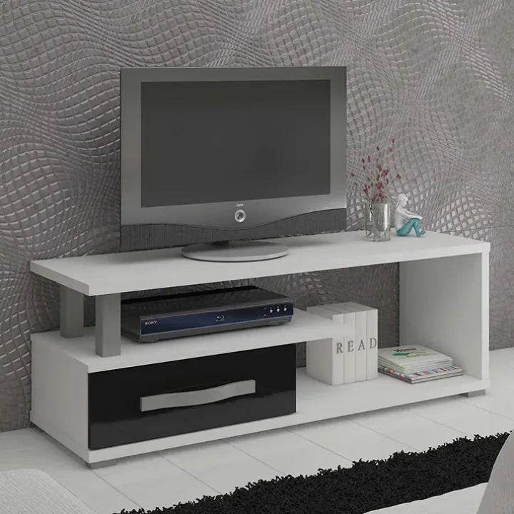 Mobile porta TV 118x43h cm 1 cassetto biaco opaco nero lucido Lexy
