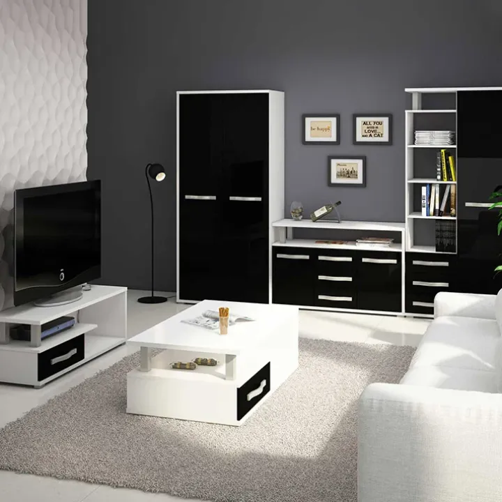 Mobile porta TV 118x43h cm 1 cassetto biaco opaco nero lucido Lexy