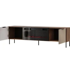 Mobile porta TV 181x53h cm con caminetto elettrico 2 ante beige cashmere noce Serenia