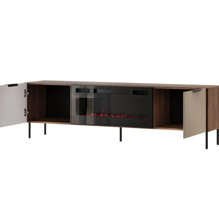 Mobile porta TV 181x53h cm con caminetto elettrico 2 ante beige cashmere noce Serenia