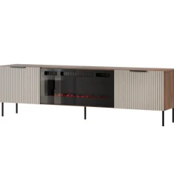 Mobile porta TV 181x53h cm con caminetto elettrico 2 ante beige cashmere noce Serenia