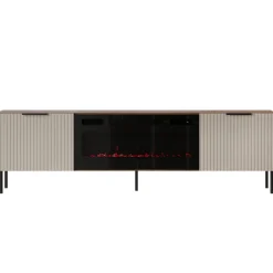 Mobile porta TV 181x53h cm con caminetto elettrico 2 ante beige cashmere noce Serenia