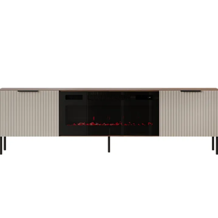 Mobile porta TV 181x53h cm con caminetto elettrico 2 ante beige cashmere noce Serenia