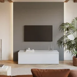Mobile porta TV 138x40h cm con cassettone bianco lucido Sunset
