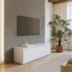 Mobile porta TV 138x40h cm con cassettone bianco lucido Sunset