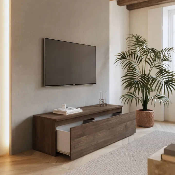 Mobile porta TV 138x40h cm con cassettone rovere scuro Sunset