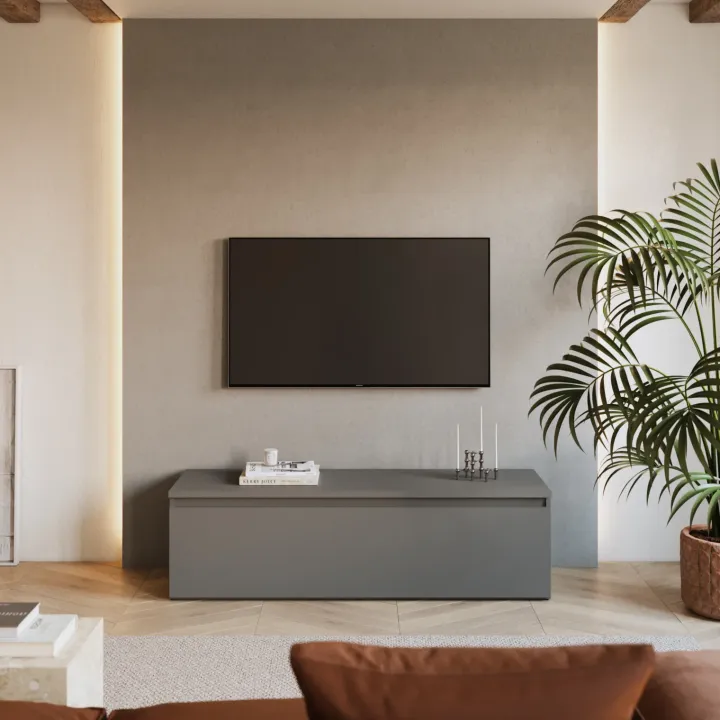 Mobile porta TV 138x40h cm con cassettone grigio scuro Sunset