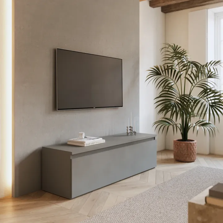 Mobile porta TV 138x40h cm con cassettone grigio scuro Sunset