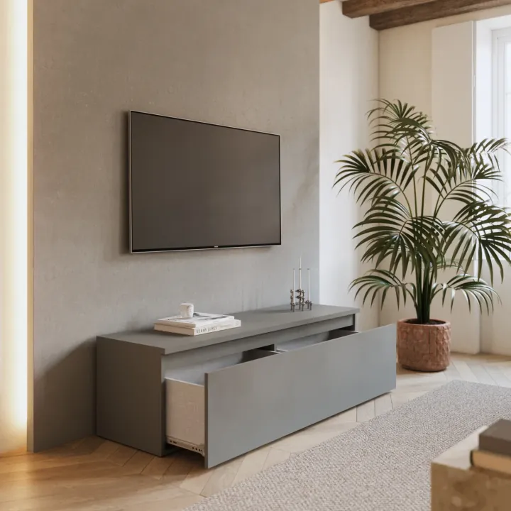 Mobile porta TV 138x40h cm con cassettone grigio scuro Sunset
