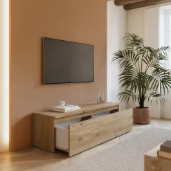Mobile porta TV 138x40h cm con cassettone rovere chiaro Sunset
