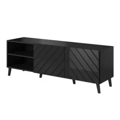 Mobile porta TV 150x52h cm con frontale decorato nero lucido Placida