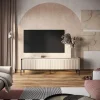 Mobile porta TV 193x56h cm con LED 4 ante cannettato beige nero Camelia