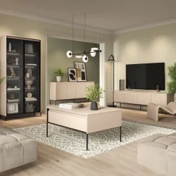 Mobile porta TV 193x56h cm con LED 4 ante cannettato beige nero Camelia