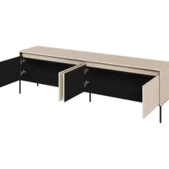 Mobile porta TV 193x56h cm con LED 4 ante cannettato beige nero Camelia