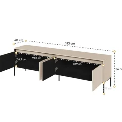 Mobile porta TV 193x56h cm con LED 4 ante cannettato beige nero Camelia